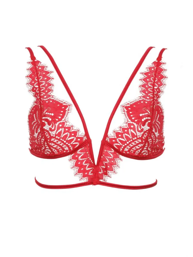 Alle Bhs^Prelude Triangel Longline BLACK SWAN BH aus Spitze von Milano rot und schwarz