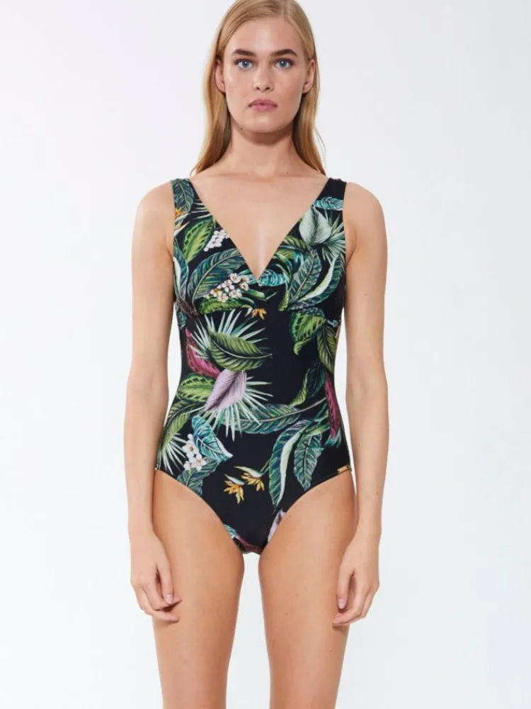 Badeanzug & Bikini^Fu00fcrstenberg Triangel-Badeanzug EXOTIC LEAVES schwarz grün von Fürstenberg schwarz mit grünem Print