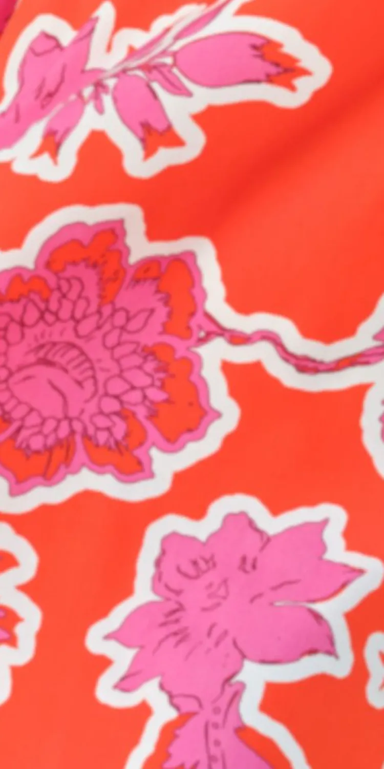 Strandkleider & Sommerkleider|Kaftan, Tunika & Pareo^Chiara Fiorini Tunika Aurora Viscose rot-rosa von rosa-weisser Blumenprint auf rotem Grund