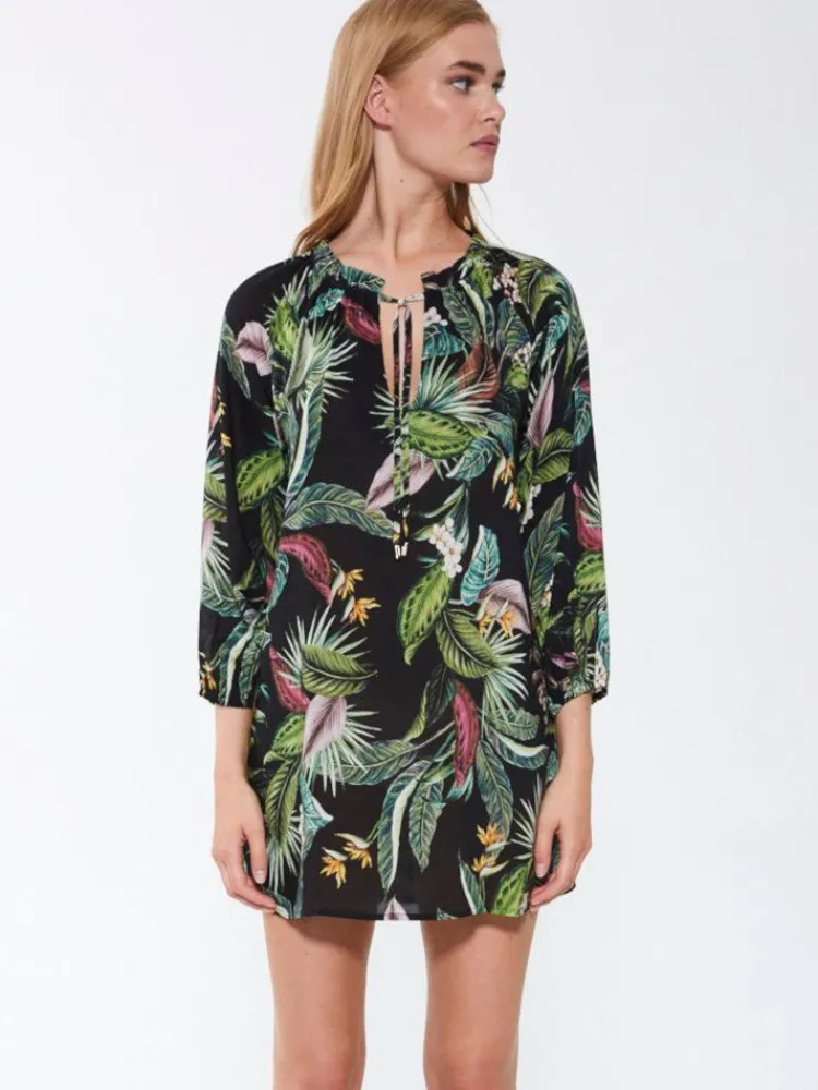 Kaftan, Tunika & Pareo^Fu00fcrstenberg Tunika EXOTIC LEAVES von Fürstenberg aus Viscose schwarz grün