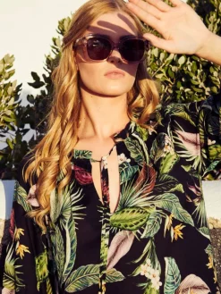 Kaftan, Tunika & Pareo^Fu00fcrstenberg Tunika EXOTIC LEAVES von Fürstenberg aus Viscose schwarz grün