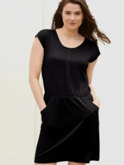 Freizeit- & Reisekleidung|Kleider^Kokon Zwo Tunikakleid mit Gürtel von mit Seide und Leinen blau oder schwarz