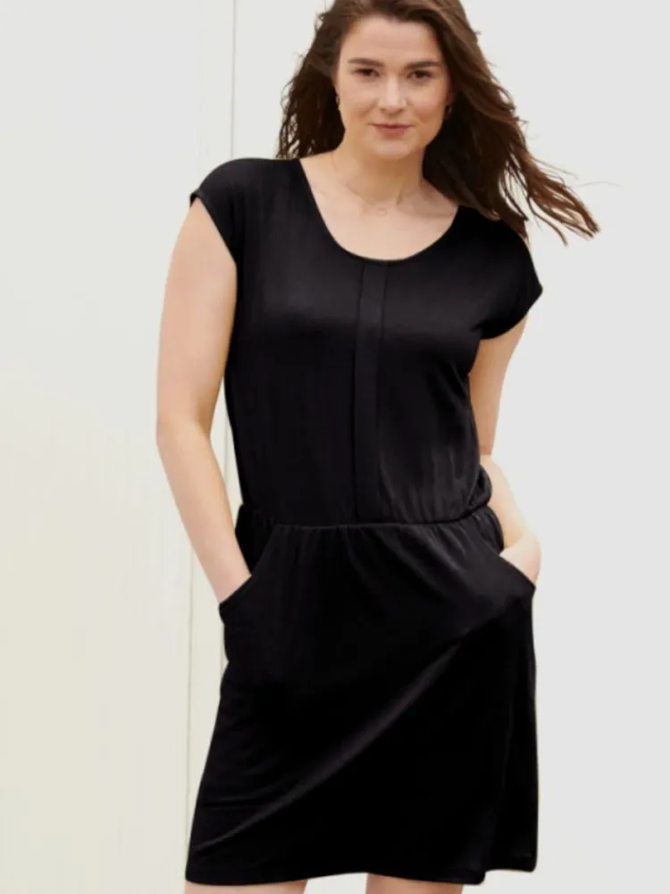 Freizeit- & Reisekleidung|Kleider^Kokon Zwo Tunikakleid mit Gürtel von mit Seide und Leinen blau oder schwarz