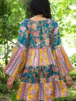 Strandkleider & Sommerkleider|Kaftan, Tunika & Pareo^Laetitia Beachwear Tunikakleid mit Seide CATERINA grün-bunt von grün-bunt mit Häkel Applikationen