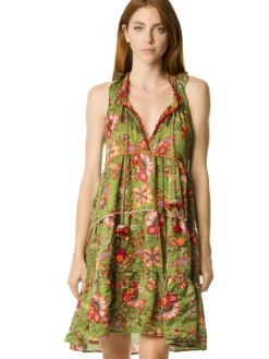 Strandkleider & Sommerkleider|Kaftan, Tunika & Pareo^Laetitia Beachwear Tunikakleid mit Seide DAFNE olivgrün von olivgrün mit Häkel Applikationen