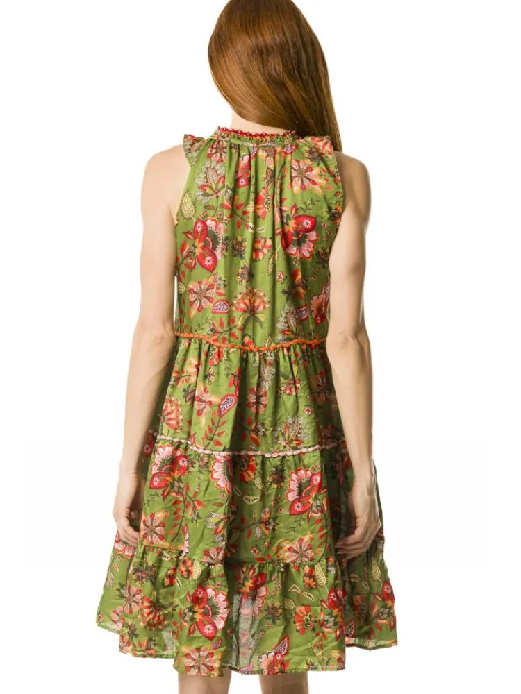 Strandkleider & Sommerkleider|Kaftan, Tunika & Pareo^Laetitia Beachwear Tunikakleid mit Seide DAFNE olivgrün von olivgrün mit Häkel Applikationen