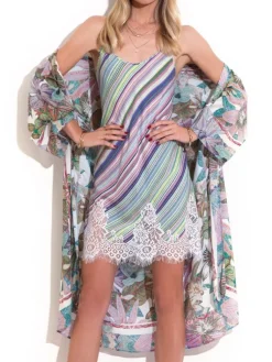 Kaftan, Tunika & Pareo|Freizeit- & Reisekleidung^Chiara Fiorini Viscose Morgenmantel GRÜN LILA von