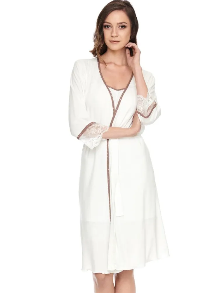 Exquisite Morgenmäntel|Morgenmantel Kurz^Gattina Viscose Morgenmantel HEDDA weich mit Spitze von creme-weiß oder bordeaux-rot