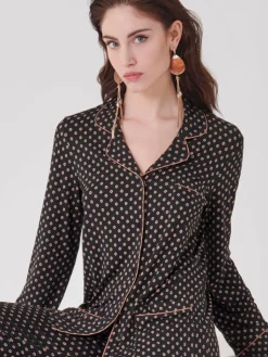 Feine Pyjamas^Ritratti Viscose Pyjama TRENDY schwarz gepunktet von schwarz mit Punkte Print