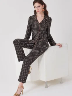 Feine Pyjamas^Ritratti Viscose Pyjama TRENDY schwarz gepunktet von schwarz mit Punkte Print