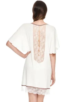 Edle Nachthemden^Gattina Viscose Sleepshirt HEDDA kurz mit Spitze von creme-weiß oder bordeaux-rot