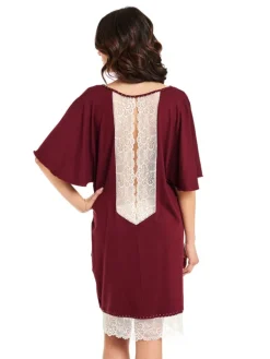 Edle Nachthemden^Gattina Viscose Sleepshirt HEDDA kurz mit Spitze von creme-weiß oder bordeaux-rot