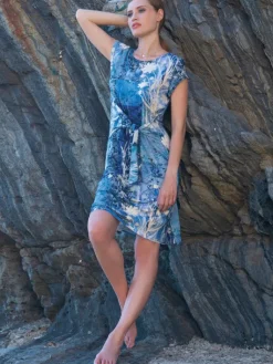 Strandkleider & Sommerkleider|Freizeit- & Reisekleidung^Chiara Fiorini Viscose Strandkleid AVIO No. 2 blau weiss von blau mit weiß