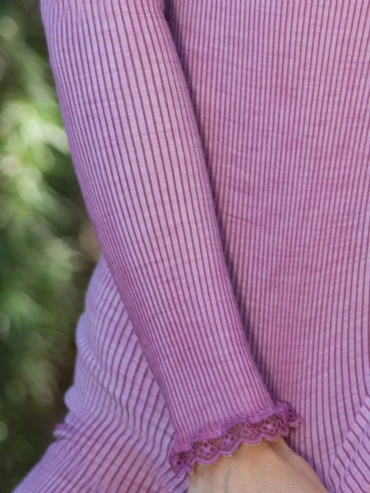 Shirt Mit Spitze|Wolle-Seide Shirts^Madiva Wolle-Seide Langarm Shirt BREEZE M/L gerippt von Ecofuture®