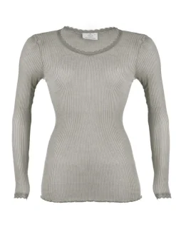 Shirt Mit Spitze|Wolle-Seide Shirts^Madiva Wolle-Seide Langarm Shirt BREEZE M/L gerippt von Ecofuture®