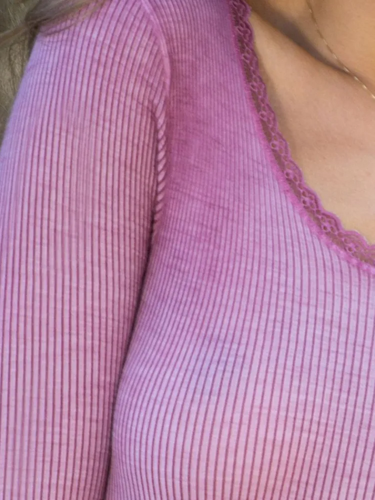 Shirt Mit Spitze|Wolle-Seide Shirts^Madiva Wolle-Seide Langarm Shirt BREEZE M/L gerippt von Ecofuture®