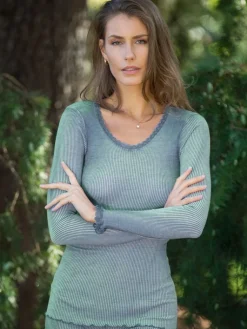 Shirt Mit Spitze|Wolle-Seide Shirts^Madiva Wolle-Seide Langarm Shirt BREEZE M/L gerippt uni von Ecofuture®