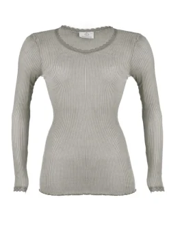 Shirt Mit Spitze|Wolle-Seide Shirts^Madiva Wolle-Seide Langarm Shirt BREEZE M/L gerippt uni von Ecofuture®
