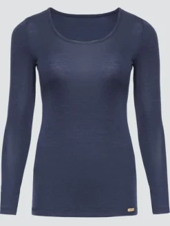 Shirt Mit Spitze|Wolle-Seide Shirts^comazo | earth Wolle-Seide Langarm Shirt 2703 in comazo|earth dunkelblau