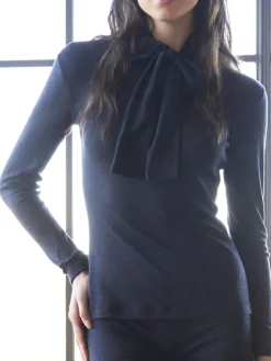 Wolle-Seide Shirts|Langarm^Boglietti Wolle-Seide Langarmshirt BRISEIDE Schleife von in nachtblau oder schwarz