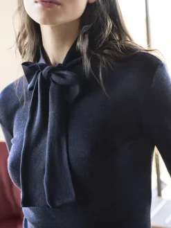 Wolle-Seide Shirts|Langarm^Boglietti Wolle-Seide Langarmshirt BRISEIDE Schleife von in nachtblau oder schwarz
