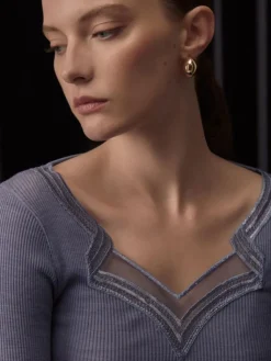 Wolle-Seide Shirts|Langarm^Oscalito Wolle-Seide Langarm-Shirt jeansblau mit Spitze von in jeansblau