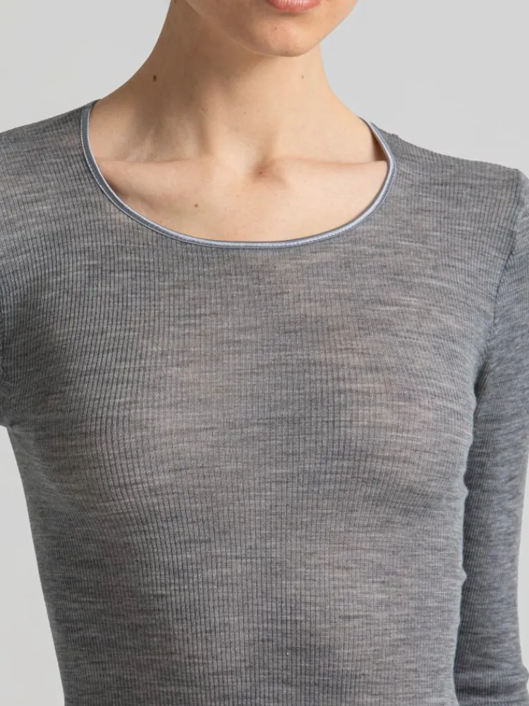 Wolle-Seide Shirts|Langarm^Boglietti Wolle-Seide Rippjersey Shirt ROMILDA von in grau meliert