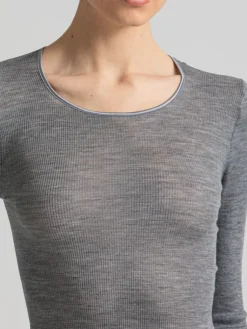 Wolle-Seide Shirts|Langarm^Boglietti Wolle-Seide Rippjersey Shirt ROMILDA von in grau meliert