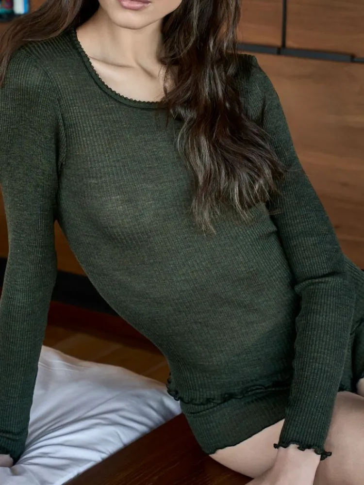 Wolle-Seide Shirts|Langarm^Boglietti Wolle-Seide Rippjersey Shirt STAR von in waldgrün