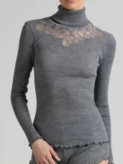 Shirt Mit Spitze|Wolle-Seide Shirts^Boglietti Wolle-Seide Rollkragenshirt BRIDGET grau von in grau meliert
