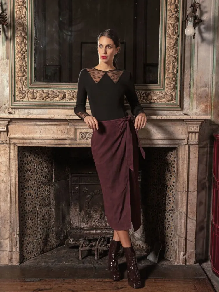 Wolle-Seide Tops|Tops Mit Spitze^Oscalito Wolle-Seide Shirt ALINA mit Spitze von schwarz