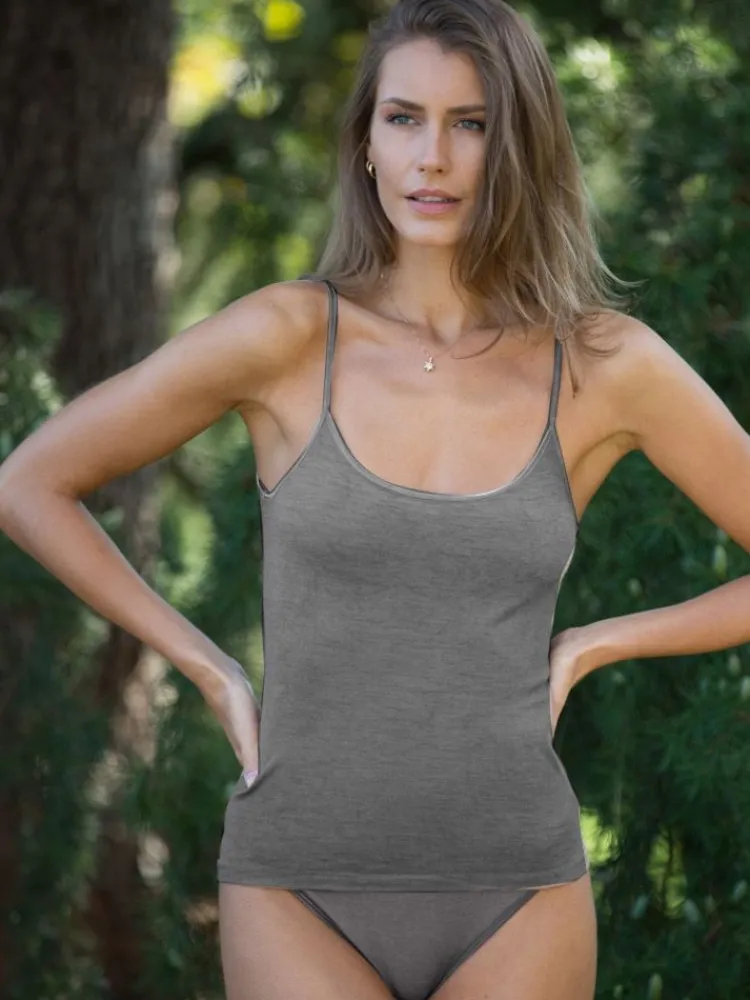 Wolle-Seide Tops|Spaghettiträger Tops^Madiva Wolle-Seide Spaghetti Top RUGIADA S/S glatt von Ecofuture®