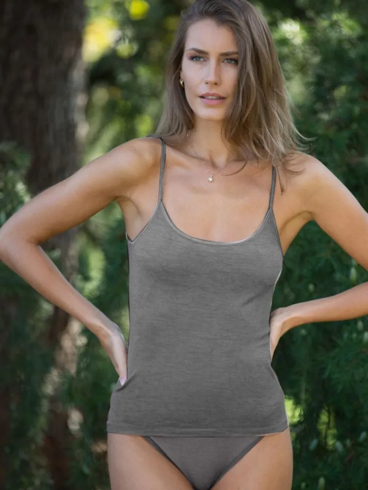 Wolle-Seide Tops|Spaghettiträger Tops^Madiva Wolle-Seide Spaghetti Top RUGIADA S/S glatt von Ecofuture®