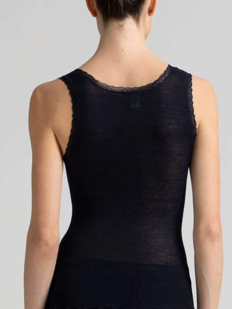 Tops Mit Spitze|Wolle-Seide Tops^Boglietti Wolle-Seide Träger Unterhemd OROSEI von in schwarz