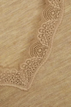 Wolle-Seide Tops|Tops Mit Spitze^comazo | earth Wolle-Seide T-SHIRT 2703 mit Spitze comazo|earth camel beige oder dunkelblau