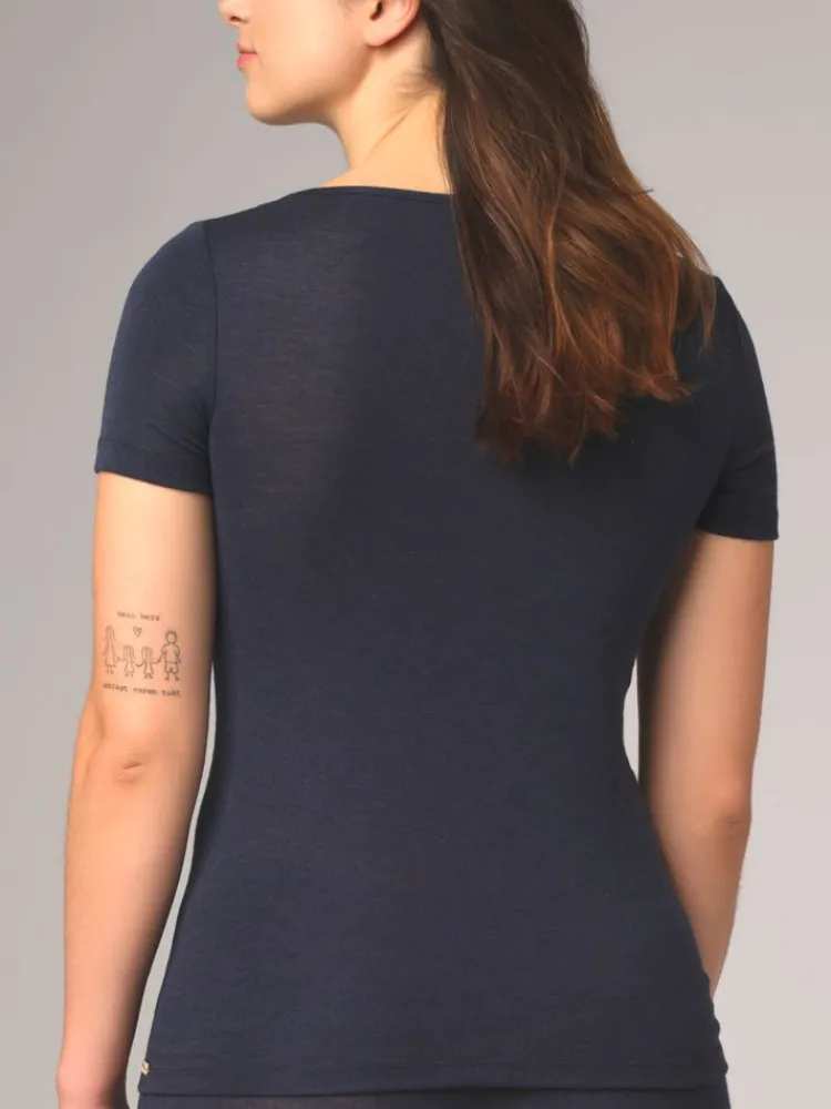 Wolle-Seide Tops|Tops Mit Spitze^comazo | earth Wolle-Seide T-SHIRT 2703 mit Spitze comazo|earth camel beige oder dunkelblau