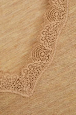 Wolle-Seide Tops|Tops Mit Spitze^comazo | earth Wolle-Seide T-SHIRT 2703 mit Spitze comazo|earth camel beige oder dunkelblau