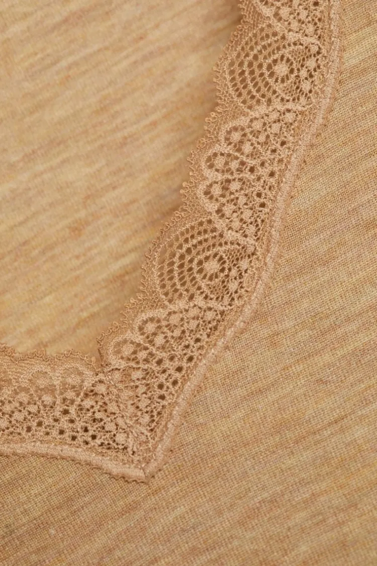 Wolle-Seide Tops|Tops Mit Spitze^comazo | earth Wolle-Seide T-SHIRT 2703 mit Spitze comazo|earth camel beige oder dunkelblau